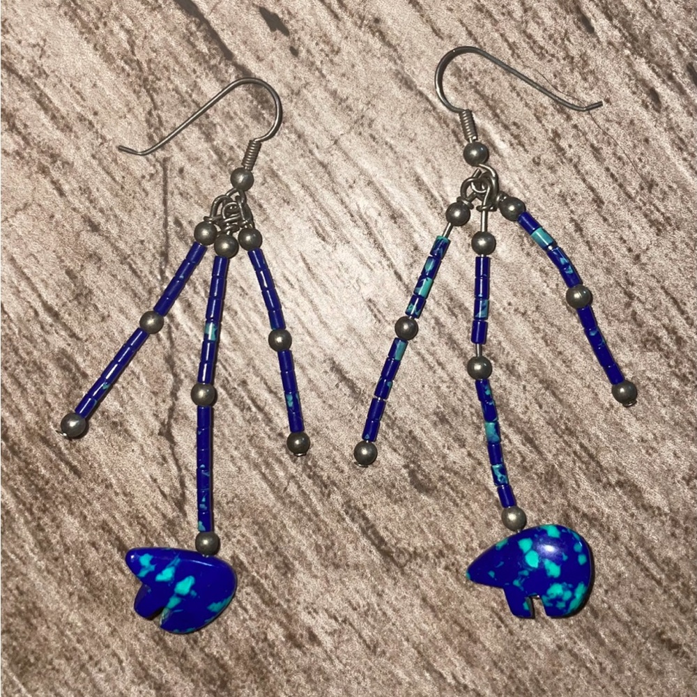 Lapis and Turquoise Bear earrings